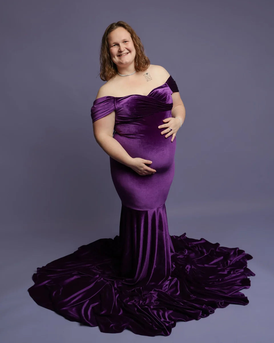 Kate Samtkleid mit V-Ausschnitt und Schwanz für Mutterschafts-Fotoshooting - Kate Backdrop.de