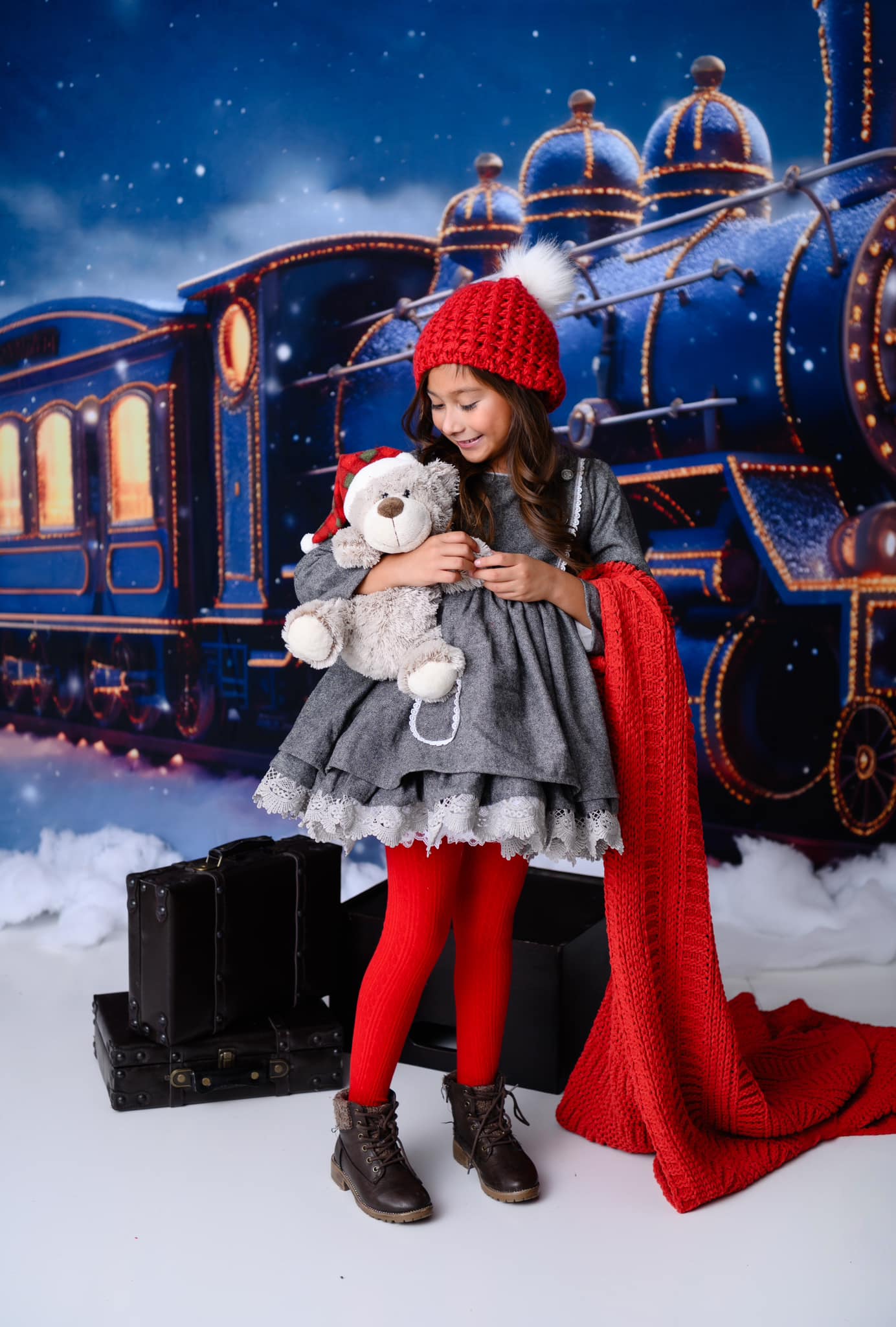 Kate Winter Weihnachten-Zug in der verschneiten Nachtkulisse für Fotografie - Kate Backdrop.de