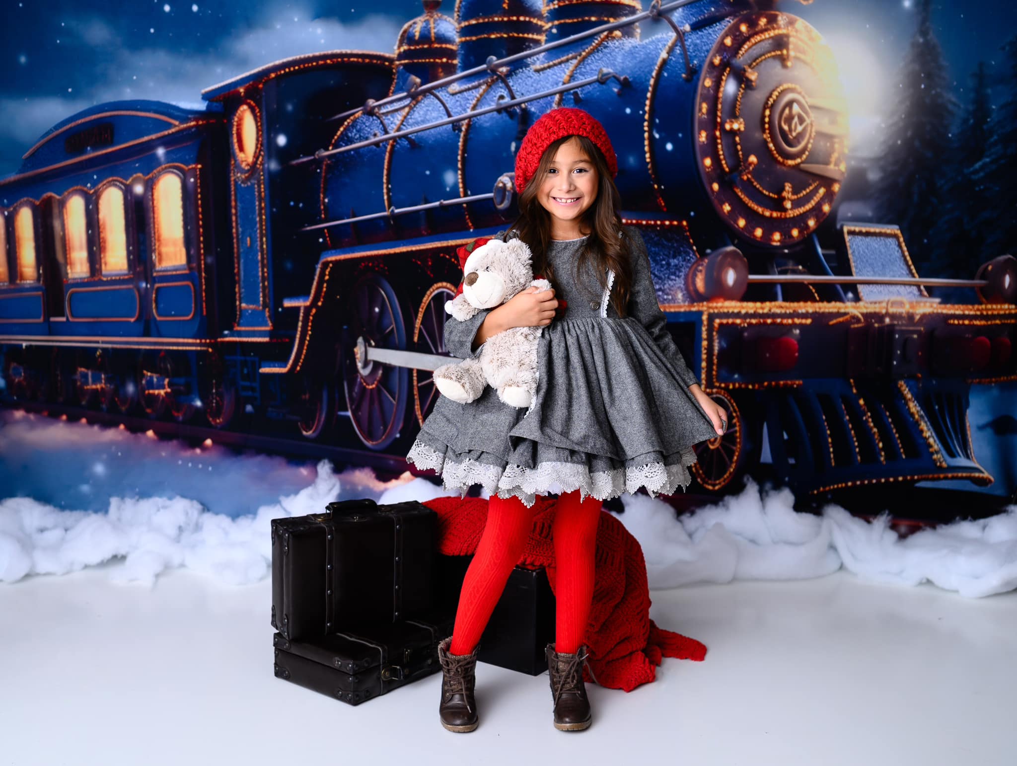 Kate Winter Weihnachten-Zug in der verschneiten Nachtkulisse für Fotografie - Kate Backdrop.de