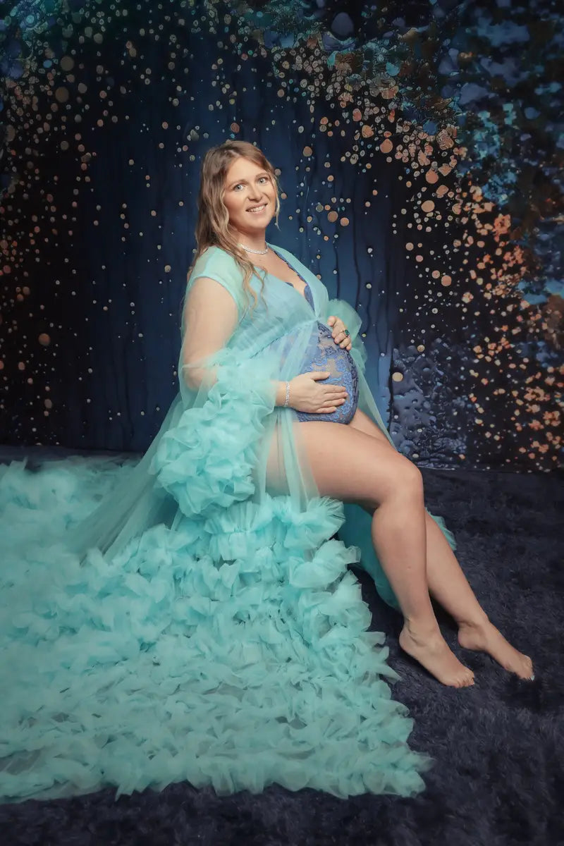 Kate Mesh V-Ausschnitt Schleppe-Mittellangarm Fotoshooting-Kleid für Schwangerschaft - Kate Backdrop.de