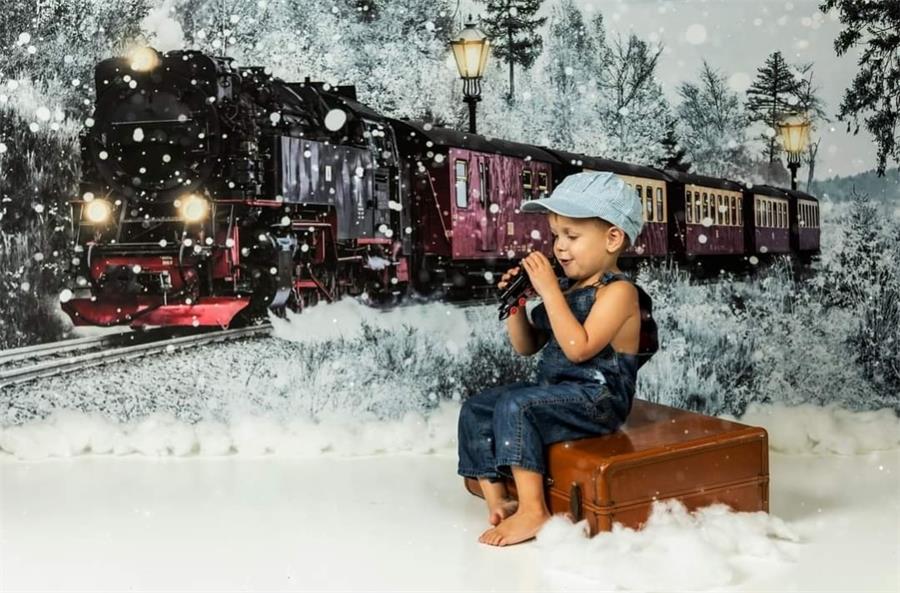 Kate Winter Weihnachten Zug Hintergrund Schnee  von Chain Photography - Kate Backdrop.de
