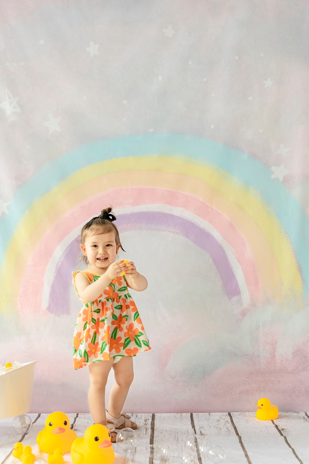 Kate Kombibackdrop Regenbogen  Geburtstag Holz Sterne Kinderhintergrund für die Fotografie