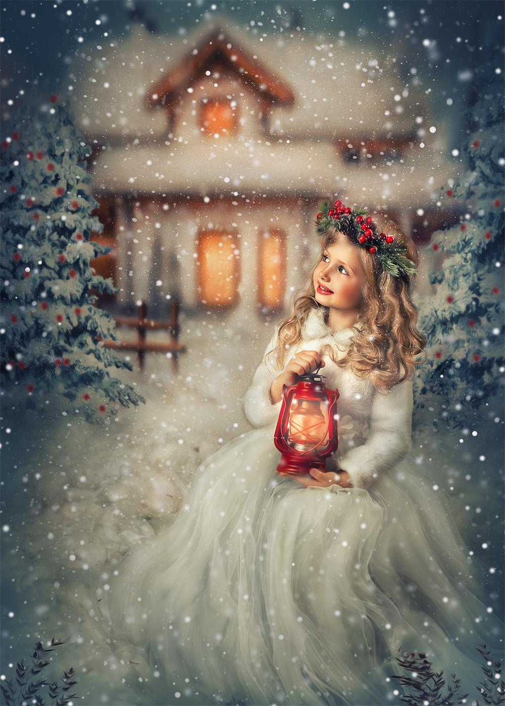 Kate Weihnachten Winter Bäume Haus Hintergrund Konzipiert von Jerry_Sina