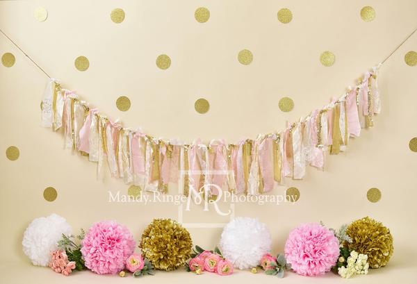 Kate Rosa und Gold mit Polkadots-Geburtstags-Hintergrund für die Fotografie entworfen von Mandy Ringe Photography - Kate Backdrop.de
