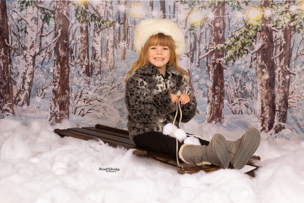 Kate Christmas Winter Snow Tree mit Lichter Kulisse für Fotografie von JFCC - Kate Backdrop.de