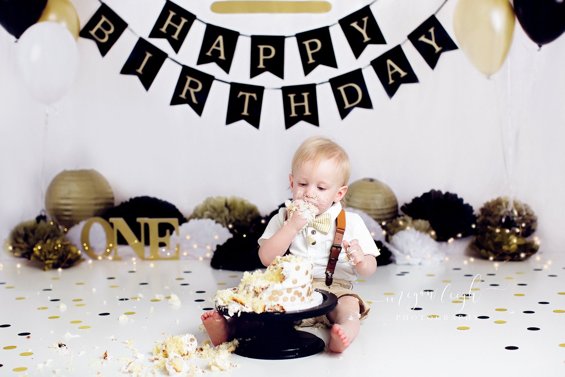 Kate goldene und schwarze Ballons Geburtstag Hintergrund für die Fotografie von Sherie Skelly - Kate Backdrop.de