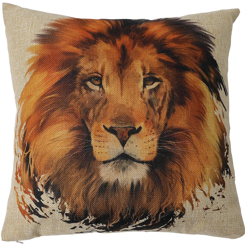 Katebackdrop：Kate Animal Style Throw Lion Pillow Case 18 x 18 Inches Square Cotton Linen Blend Pillow Cover Home Decoration Design Cushion Covers for Sofa, Couch (No Pillow)