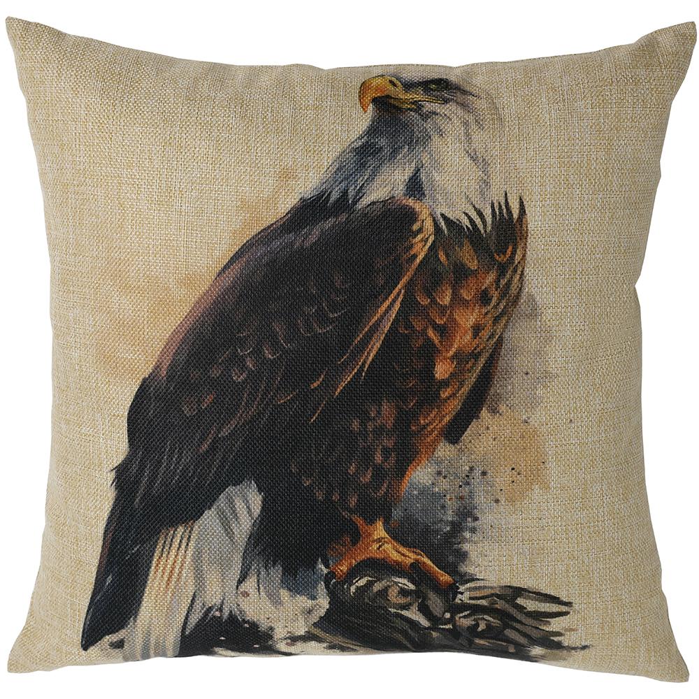 Katebackdrop：Kate Throw Pillow Cover 18 x 18 Inch Cotton Linen Blend Cushion Case Decorative Hand Painting Style Eagle Pillowcases