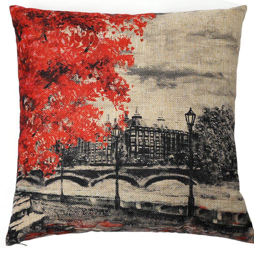 Katebackdrop：Kate Oil Painting Red Tree Decorative Pillow Cover 18 x 18 Inches Cotton Linen Blend Throw Pillow Case Cushion Covers