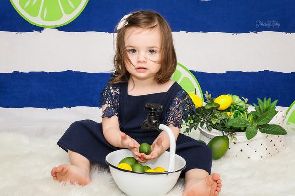 Kate Zitronen-blauer und weißer Streifen-Hintergrund für Fotografie-Sommerferien-Kinder - Kate Backdrop.de