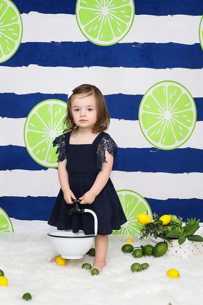 Kate Zitronen-blauer und weißer Streifen-Hintergrund für Fotografie-Sommerferien-Kinder - Kate Backdrop.de