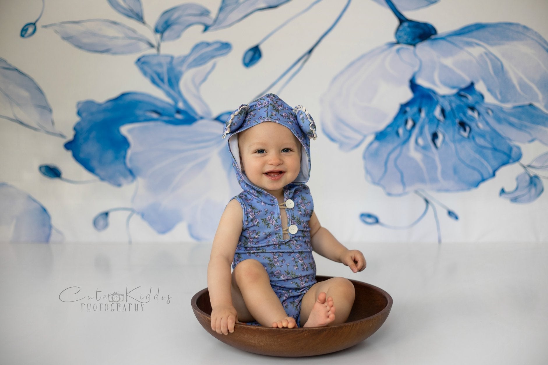 Kate Retro blaue Blume Hintergrund für Fotografie - Kate Backdrop.de