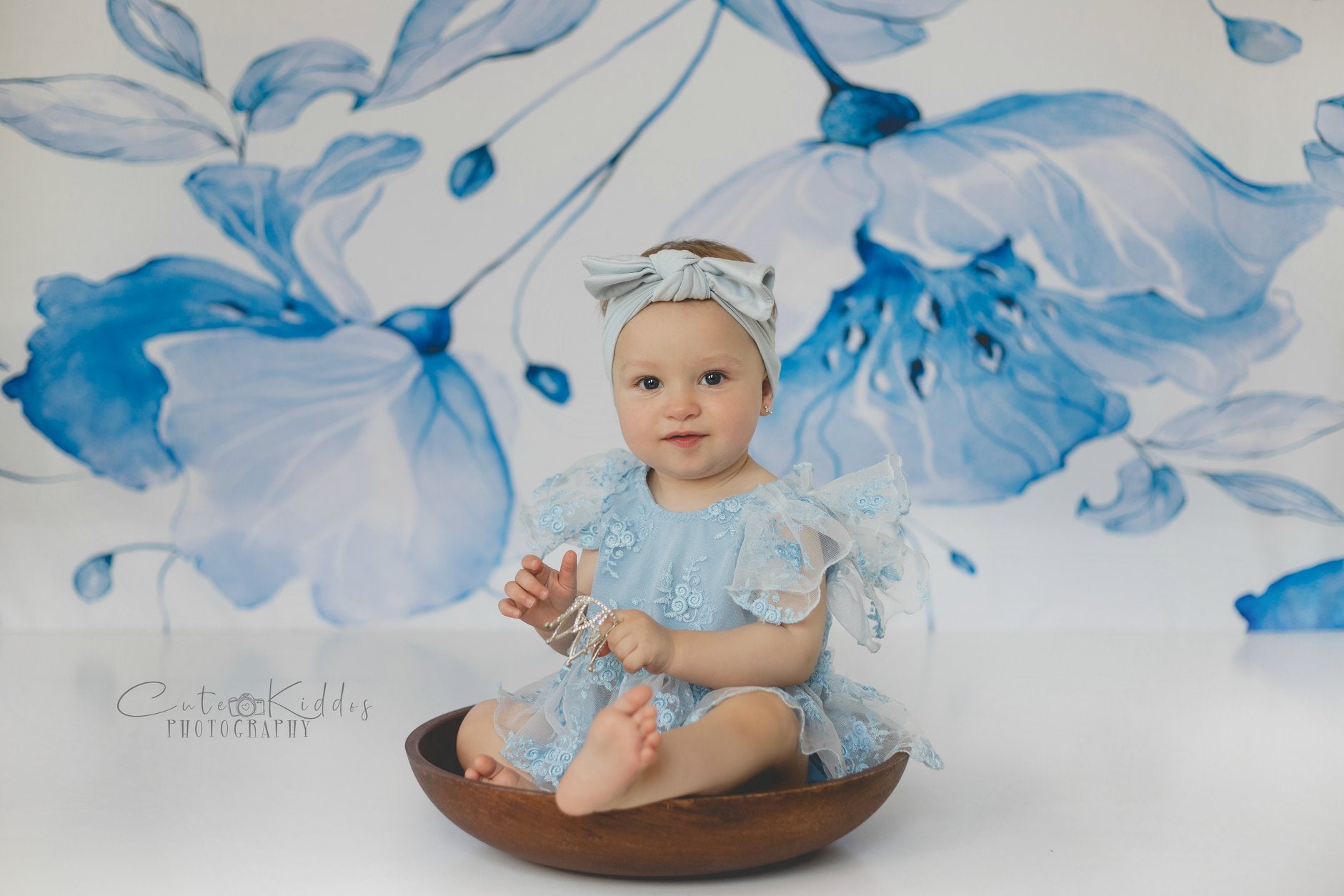Kate Retro blaue Blume Hintergrund für Fotografie - Kate Backdrop.de