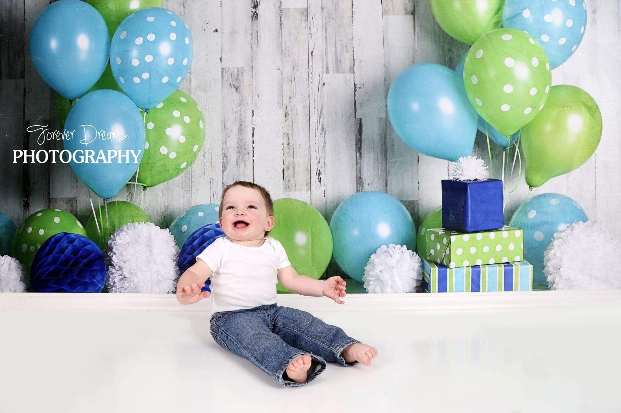 Katebackdrop£ºKate Blue and Lime Green Birthday Children Backdrop for Photography Designed by Mandy Ringe Photography