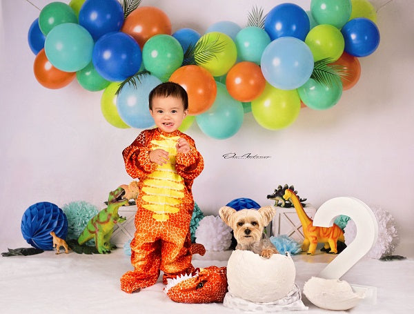 Kate Dinosaurier-Geburtstag mit Ballon-Hintergrund für die Fotografie entworfen von Mandy Ringe Photography