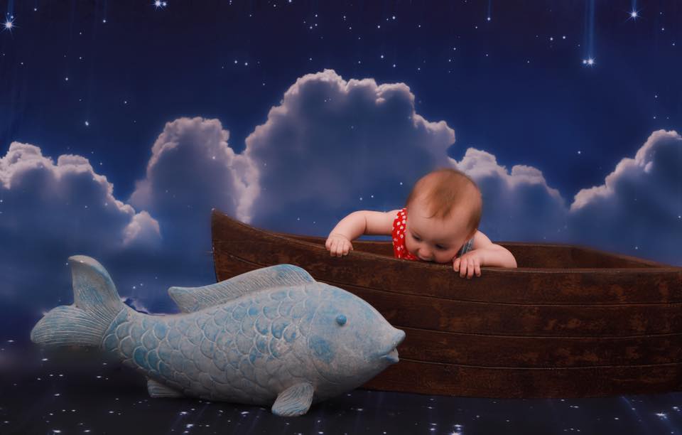 Kate Nächtlicher Himmel mit Mond-und Wolken-Kinderhintergrund für Fotografie