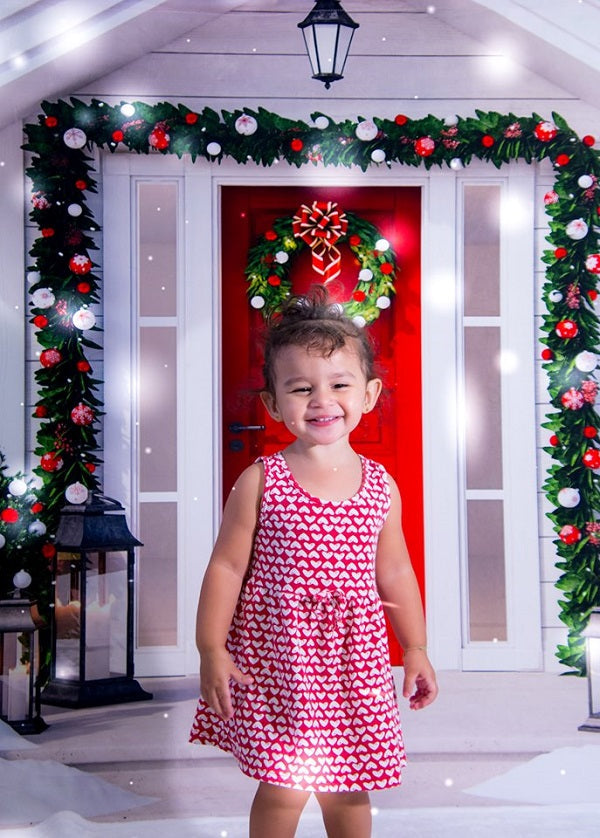 Kate Weihnachten rot Von Weiß Haus mit Bäume Hintergrund für die Fotografie