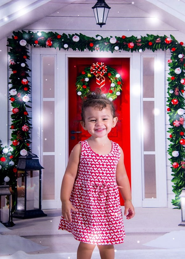 Kate Weihnachten rot Von Weiß Haus mit Bäume Hintergrund für die Fotografie - Kate Backdrop.de