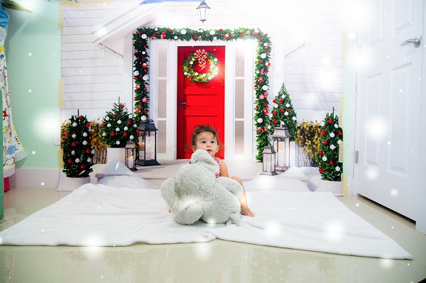 Kate Weihnachten rot Von Weiß Haus mit Bäume Hintergrund für die Fotografie - Kate Backdrop.de