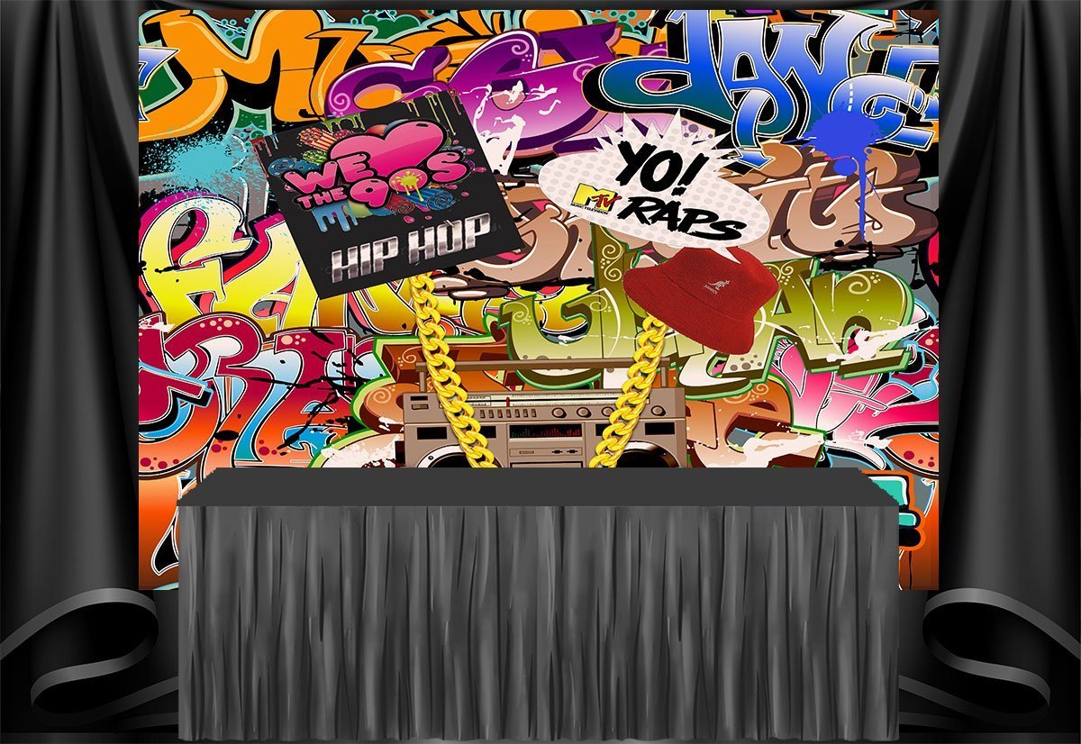 Katebackdrop：Kate Graffiti 90th Photography Backdrop No Wrinkle Hip Hop 90's Party Decoration Photo
