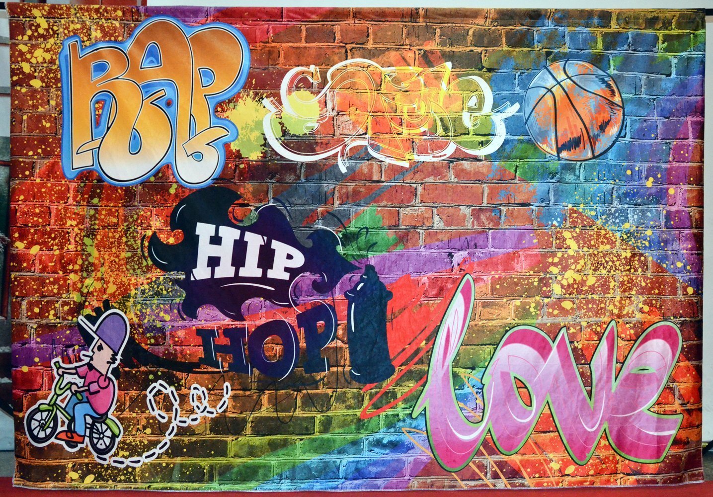 Katebackdrop：Kate Graffiti Hip Hop Backdrops Colorful Brick Wall Background 90‘s Party Decoration