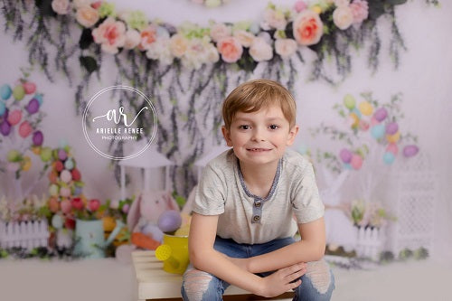 Kate Ostern mit Kaninchen Blumenhintergrund für Fotografie