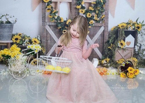 Kate Sonnenblume Frühling Geburtstag  Kinder hintergrund mit tür für Fotografie Entworfen durch Megan Leigh Photography - Kate Backdrop.de