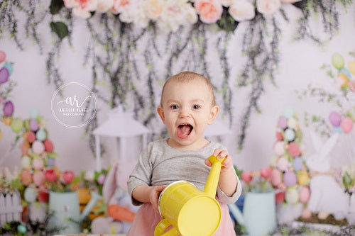 Kate Ostern mit Kaninchen Blumenhintergrund für Fotografie