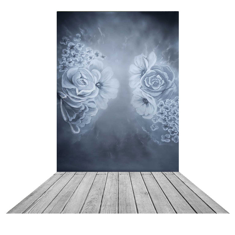 Kate fine art Blumen Blauer Hintergrund + Graue Retro Holz  Bodenmatte