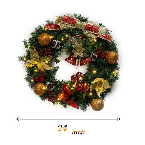 Kate 24-Zoll-Weihnachtskränze mit LED-Licht Craft Bow Flower Bells Outdoor für die Haustür