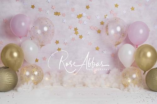 Kate rosa Luftballons Sterne Geburtstag Hintergrund  von Rose Abbas - Kate Backdrop.de