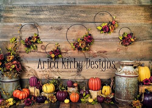 Kate Herbst Blumenrahmen und Kürbisse Hintergrund Halloween Entworfen von Arica Kirby