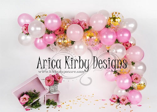 Kate Rosa Luftballons  Geburtstag Cakesmash Hintergrund entworfen von  Arica Kirby Photography