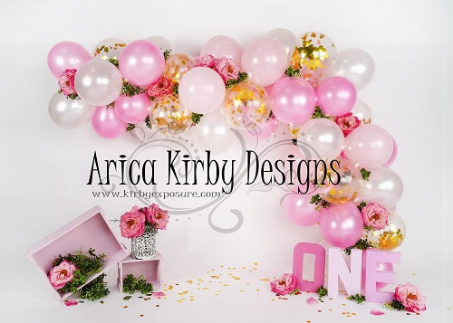 Kate Rosa Luftballons 1st Geburtstag  Hintergrund entworfen von Arica Kirby  Photography - Kate Backdrop.de