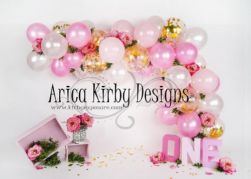 Kate Rosa Luftballons 1st Geburtstag  Hintergrund entworfen von Arica Kirby  Photography