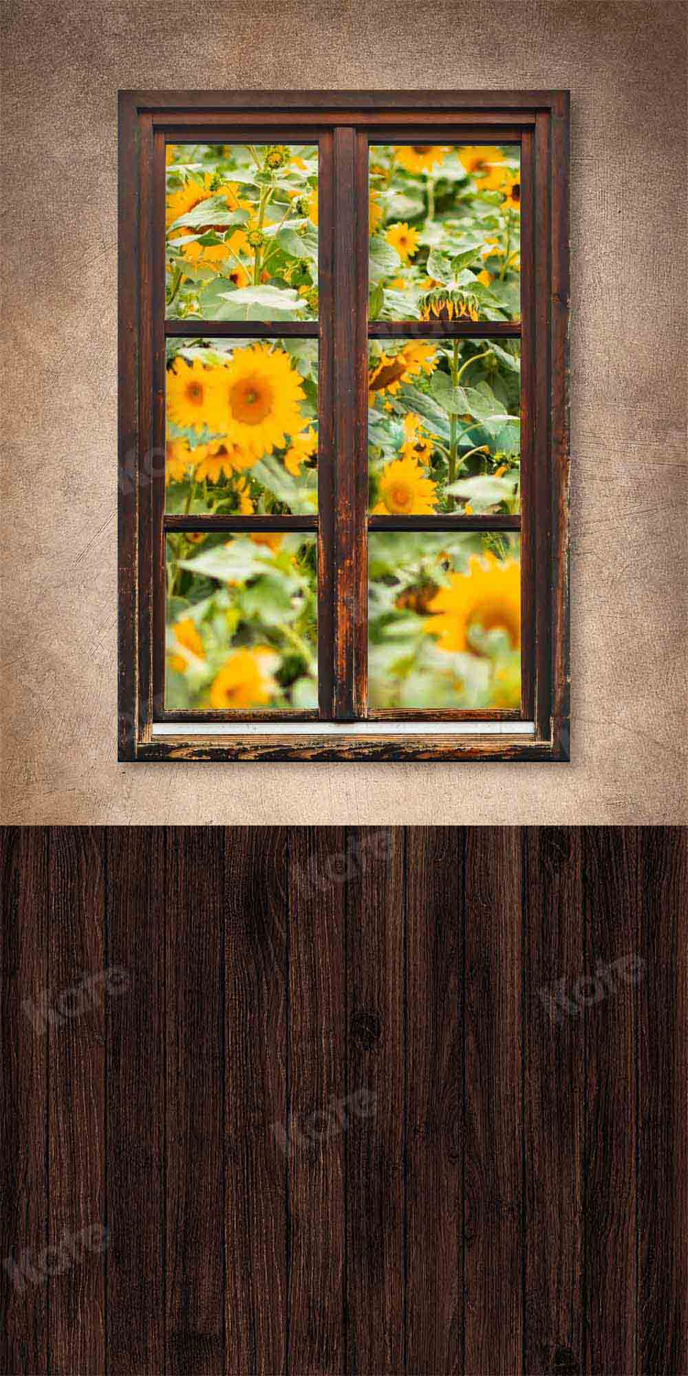 Kate Kombibackdrop Braun Blumen Fenster Holz  Hintergrund