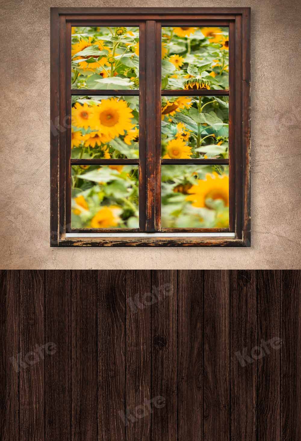Kate Kombibackdrop Braun Blumen Fenster Holz  Hintergrund