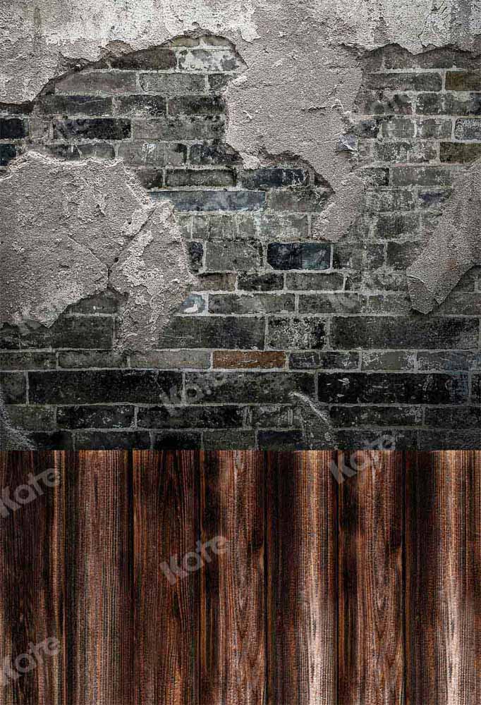 Kate Kombibackdrop Schwarz  retro Mauer Holz  Hintergrund