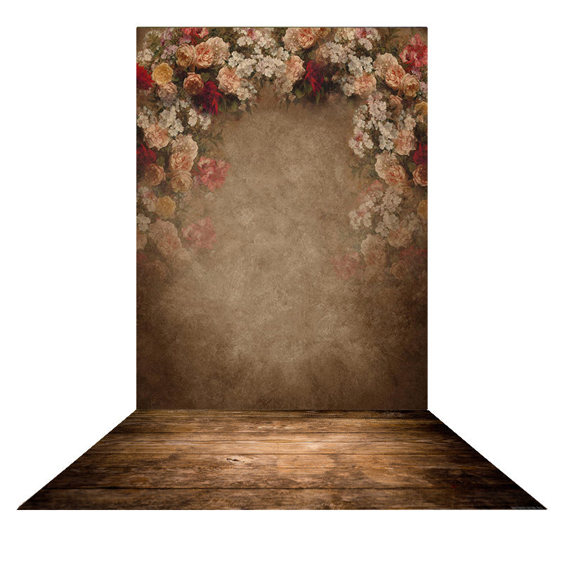 Kate Braun abstrakt Blumen Hintergrund für Fotografie + Dunkelbraun Holz Bodenmatte  Gummimatte