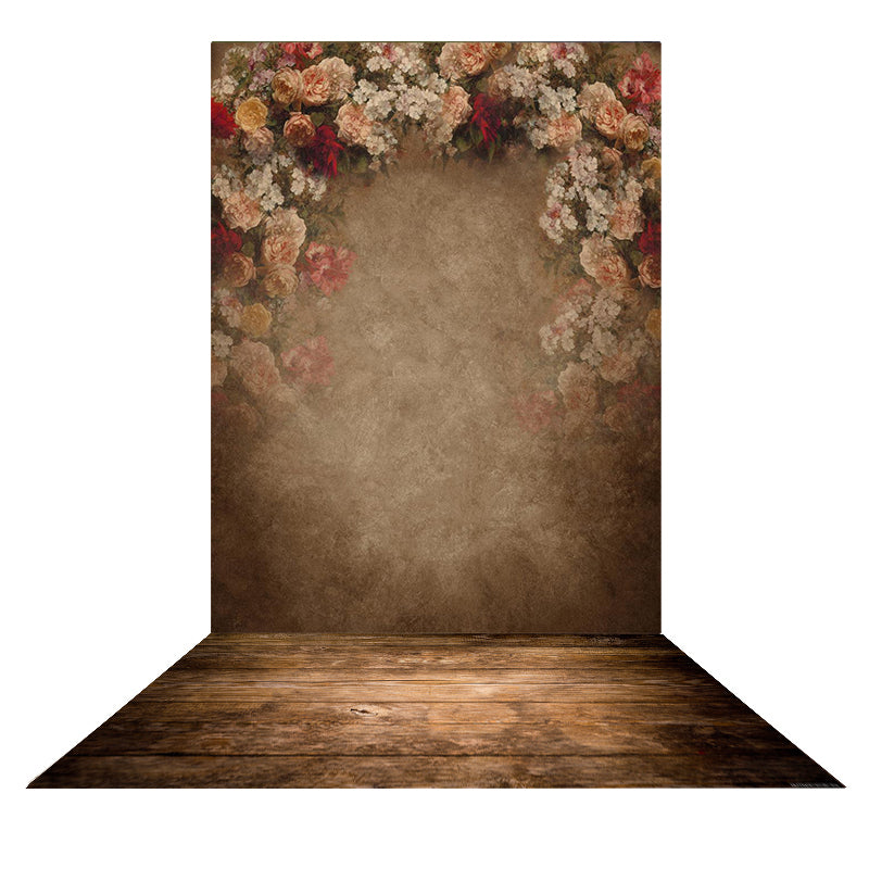 Kate Braun abstrakt Blumen Hintergrund für Fotografie + Dunkelbraun Holz Bodenmatte  Gummimatte - Kate Backdrop.de