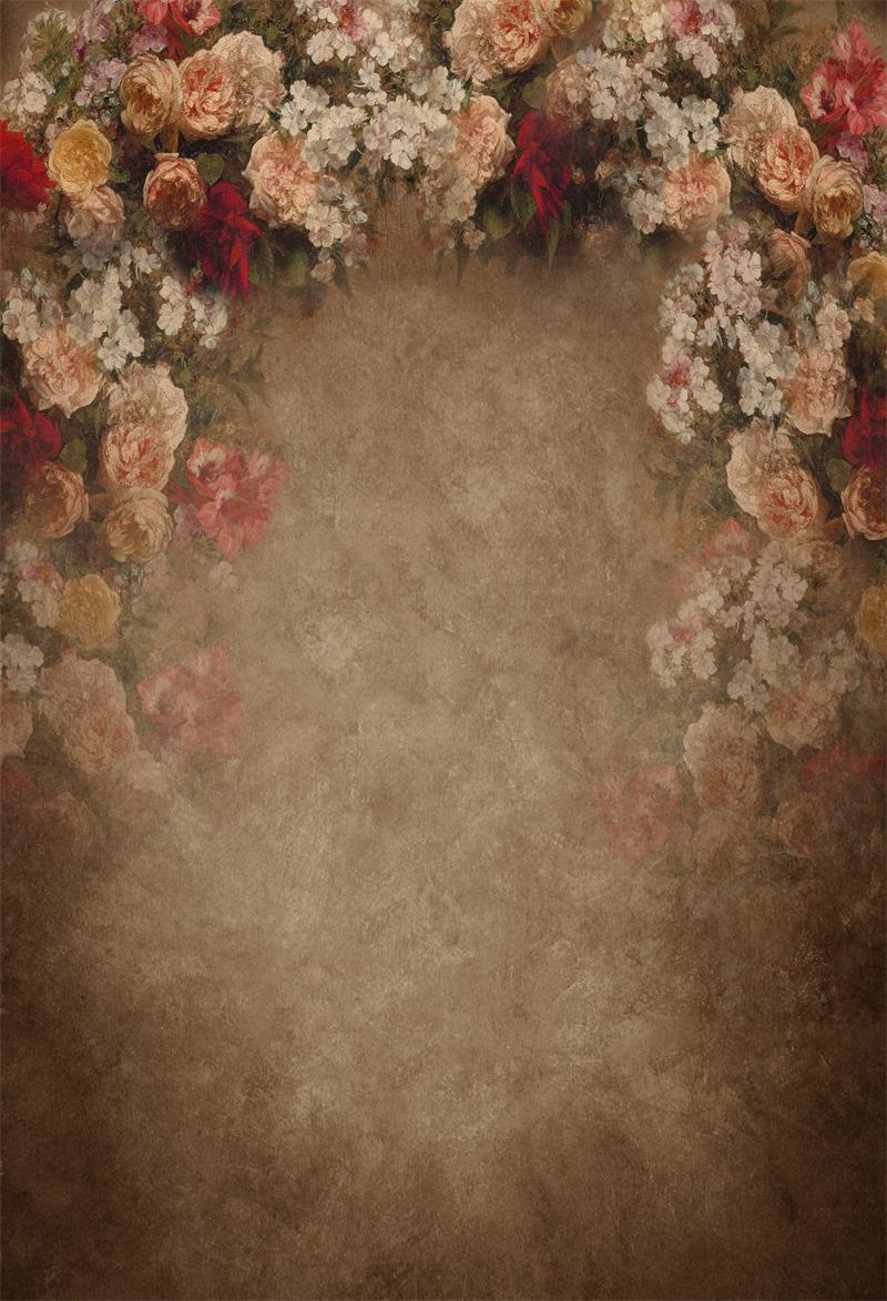 Kate Braun abstrakt Blumen Hintergrund für Fotografie + Dunkelbraun Holz Bodenmatte  Gummimatte - Kate Backdrop.de