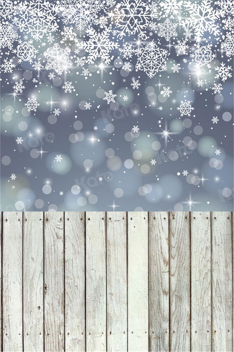 Kate Kombibackdrop Bokeh Winter Schneeflocke Holz grau Hintergrund
