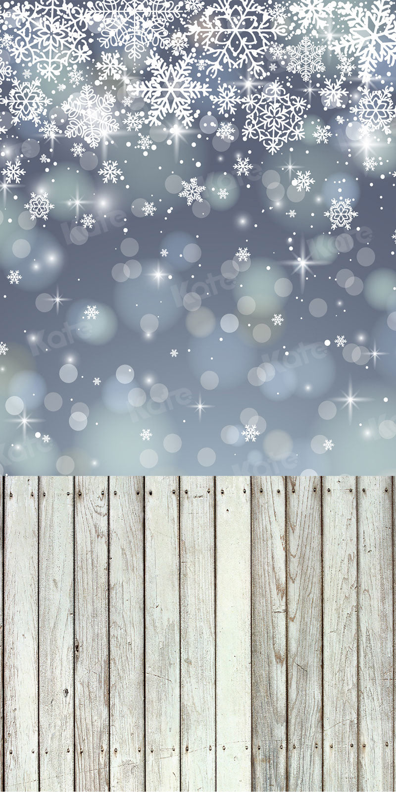 Kate Kombibackdrop Bokeh Winter Schneeflocke Holz grau Hintergrund