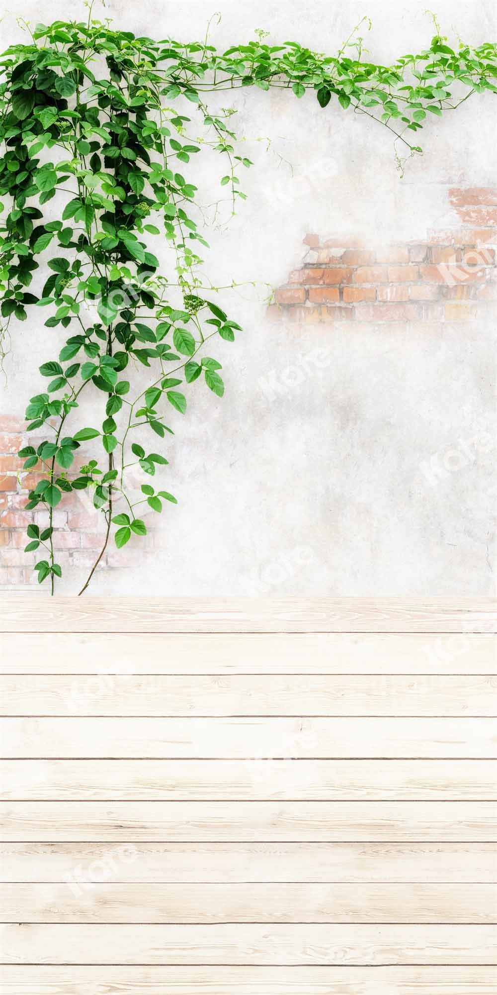 Kate Kombibackdrop Frühling Grünes Blatt Ziegelwand Holz  Hintergrund