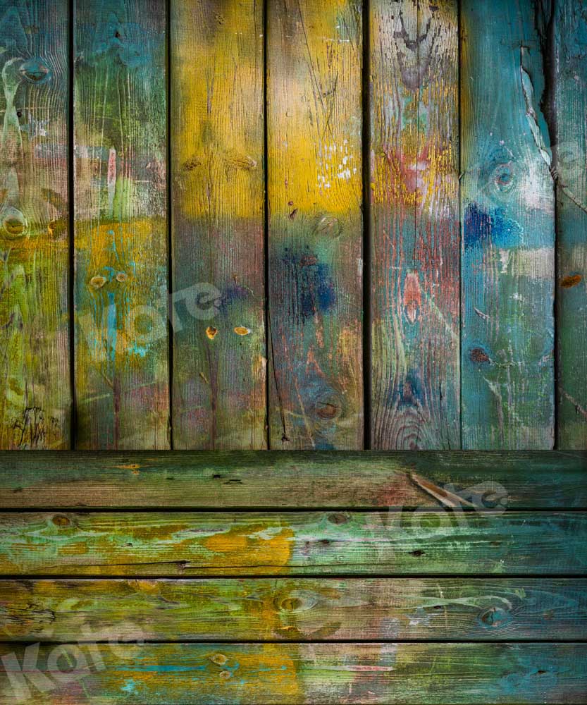 Kate Kombibackdrop bunt  blau gelb Retro  Holz  Hintergrund - Kate Backdrop.de