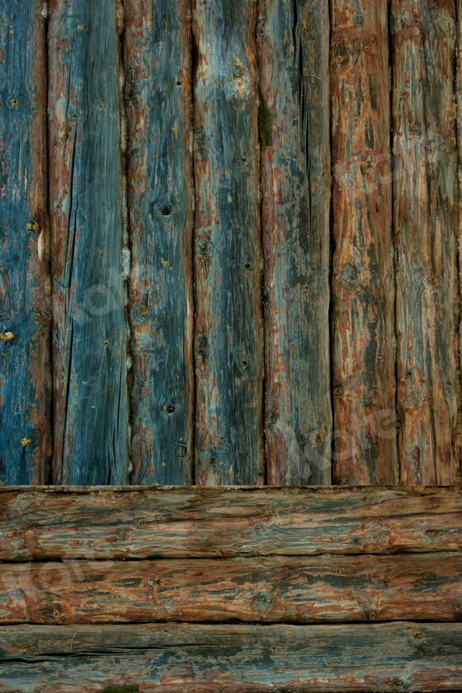Kate Kombibackdrop Blau Braun schäbig Holz  Hintergrund - Kate Backdrop.de