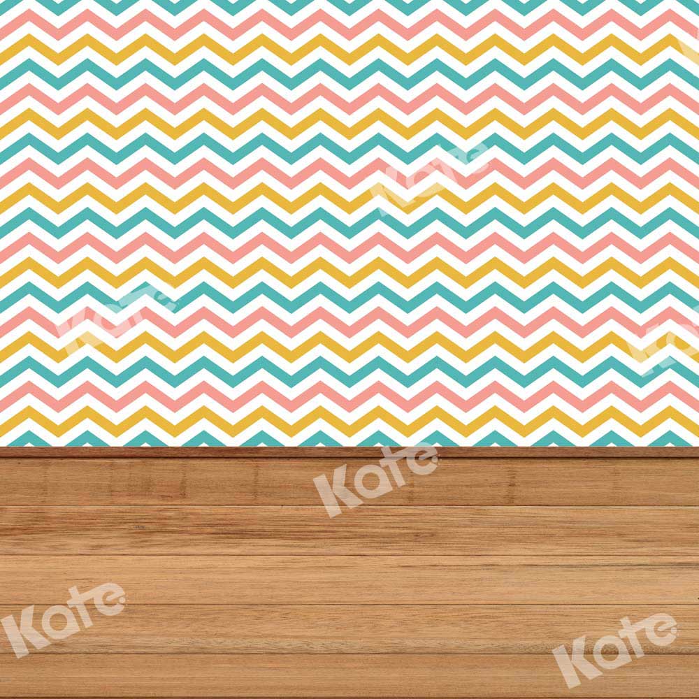 Kate Kombibackdrop braunes Holz bunte Streifen Geburtstag  Hintergrund - Kate Backdrop.de