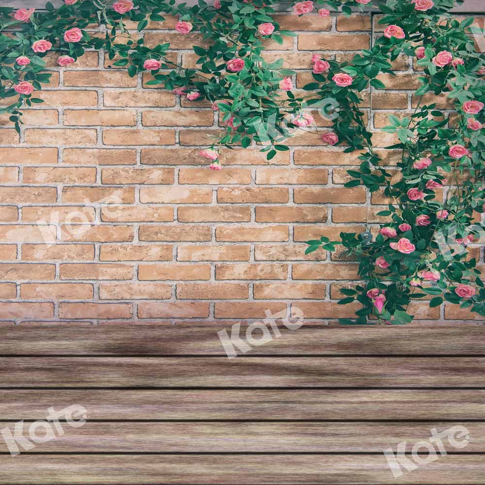 Kate Kombibackdrop Frühling  Holz Blumen Backstein Hintergrund - Kate Backdrop.de