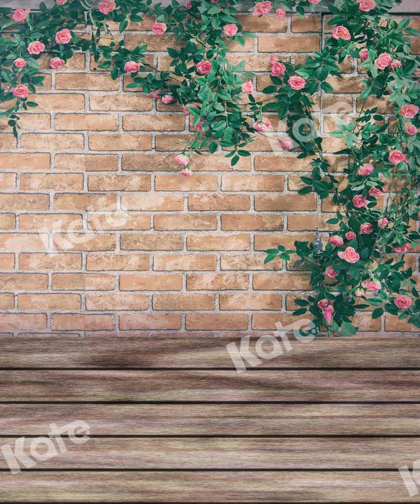 Kate Kombibackdrop Frühling  Holz Blumen Backstein Hintergrund