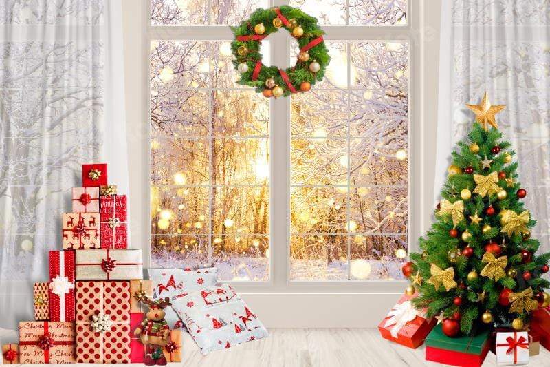 Kate Weihnachten Winter Fenster Weißer Schnee Hintergrund für Fotografie